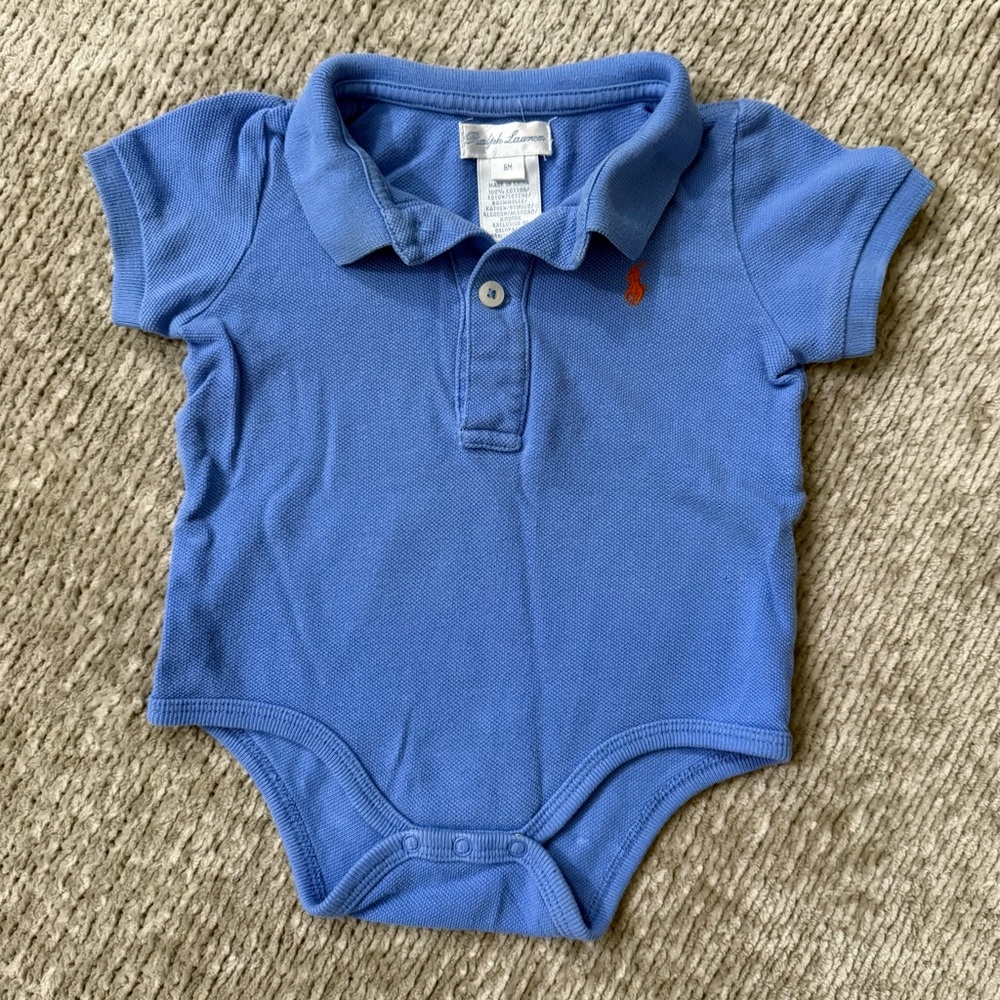 Ralph Lauren Baby Blue Short Sleeve Polo Bodysuit 6M Cotton Timeless Preppy